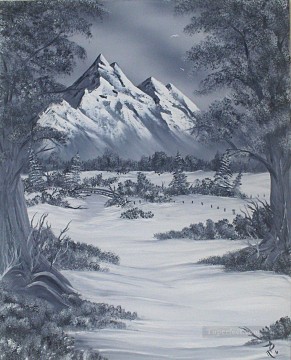monochrome black white Painting - Black and White Mountain Land